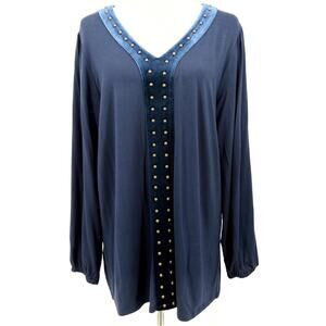 Soft Surroundings Adornment Top‎ Women's L NWT Velvet Studded Trim Luxe Office